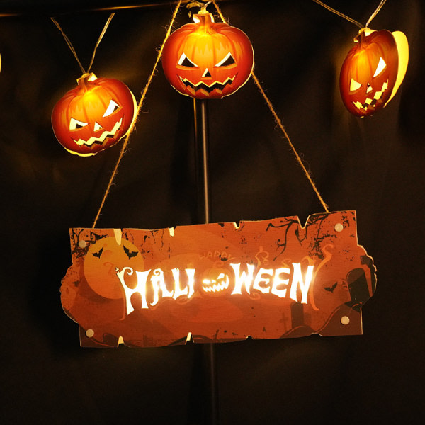 Halloween Dörrhängande Deco, Halloween LED batteridrivna Halloween-lampa eller Orange