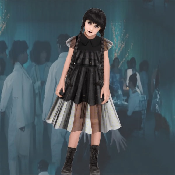 Addams Family Wednesday Black Dress för barn Musta koko-150