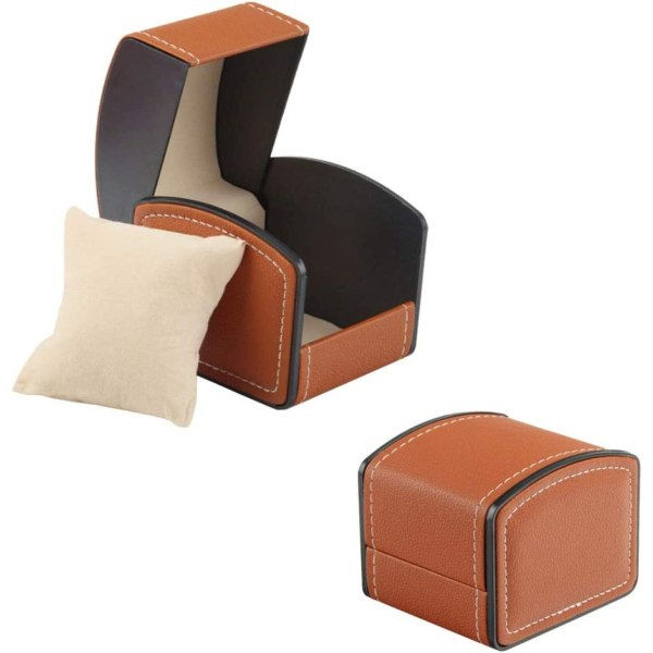 IC Kvadratisk presentförpackning PU-läderarmband Watch Storage Box Enkel Ruts Case för klocka (En brun)