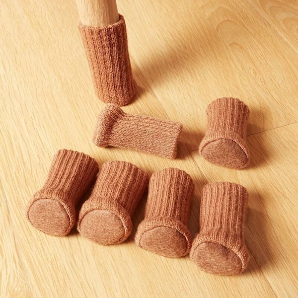 24 Par Halkfria Stickade Möbelstrumpor för Stolsben, Förhindrar Repor och Minskar Ljud, Lätt att Flytta, Brun