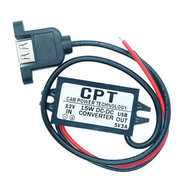 IC DC 12V til 5V 3A 15W USB Output Strømadapter Konverteringsmodul F Sort