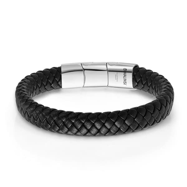 Malinsi Flettet Læderarmbånd til Mænd med Magnetisk Lås i Rustfrit Stål, Sort 20+2 cm med Forlænger, Gave til Ham
