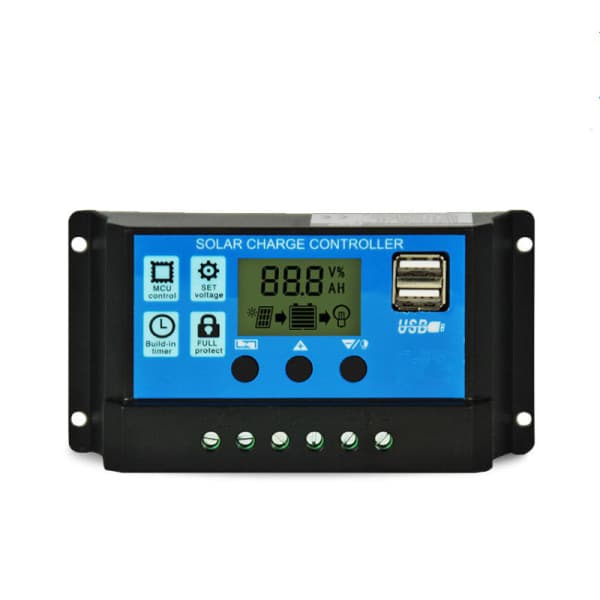 IC Laddningsregulator för Solpaneler, 12V/24V, 30A, LCD-skärm, Dubbla USB-portar