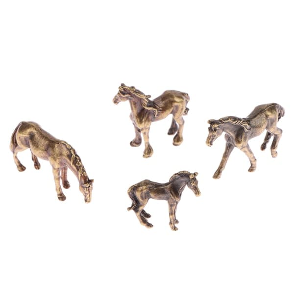 IC 1 st Antik kopparlegering lång svans hästfigurer miniatyrer O B