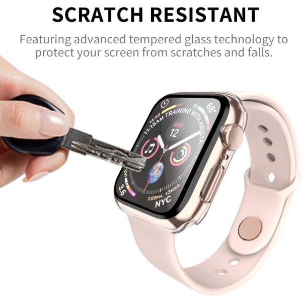 IC-deksel kompatibel med Apple i Watch Series 1/2/3/4/44 med inbyggt skjermbeskyttelse i herdat glass - Hårt PC-deksel rundtom （Blå）44 mm
