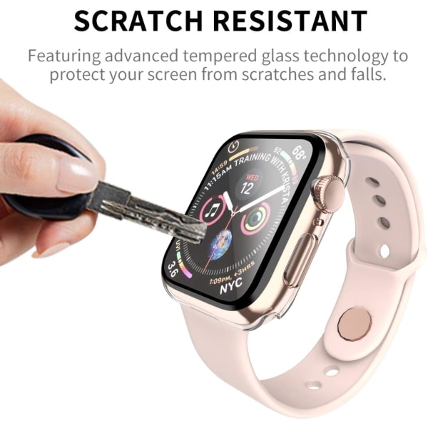 IC-fodral kompatibelt med Apple Watch Series 1/2/3/4/44 med inbyggt skärmskydd i härdat glas - Hårt PC-fodral runtom (Blå) 44 mm