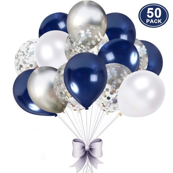 IC Vit blå sølvballong, 50 dele 12 tums marinblå ballong