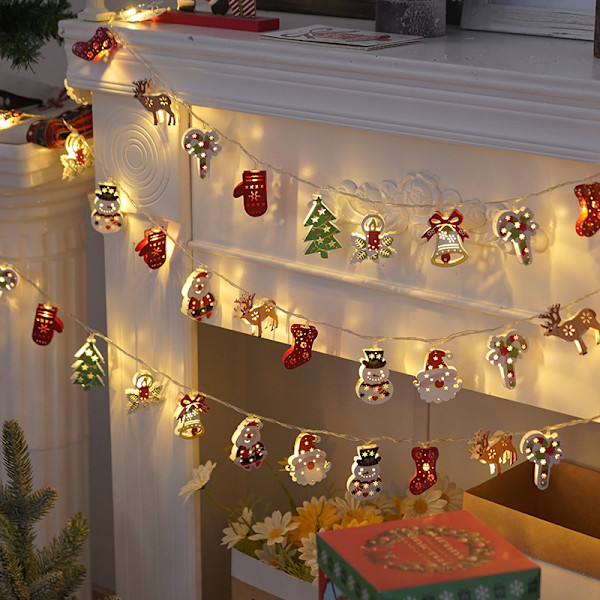 Julelys med LED-lys, små lyslenker, julelys, jernjulepynt, juletrærlyslenke 雪人 【USB】1.5米10灯