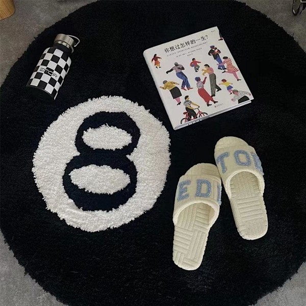 Sort Matte, Billardkugle Matte, 8-Ball Blød & Plysset Sort Matte Soveværelses Dekoration, Sort Cirkel Matte til Stue Hjemmeindretning 60*60