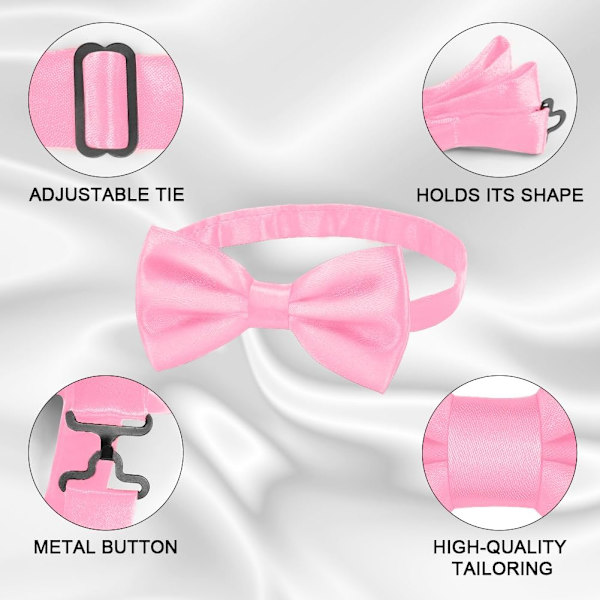 Miesten Solmio, Klassinen Yksivärinen Solmio Miesten, Satiini Tuxedo Solmio, Säädettävä Muodollinen Solmio Juhliin, Hääjuhliin Pink