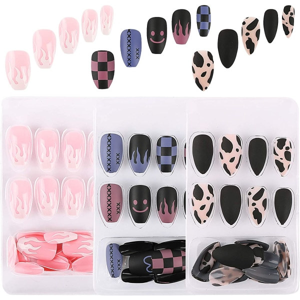 3 laatikkoa 72 kpl Tekokynnet Lyhyt Kynsi Ongle Cover Pinkki Sininen B