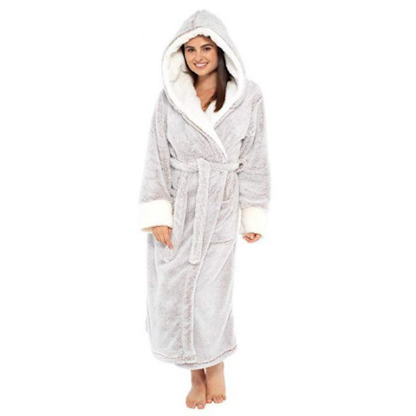 Huva Sherpa Kåpe Lang Plysj Fuzzy Morgenkåpe Grå Grey XL