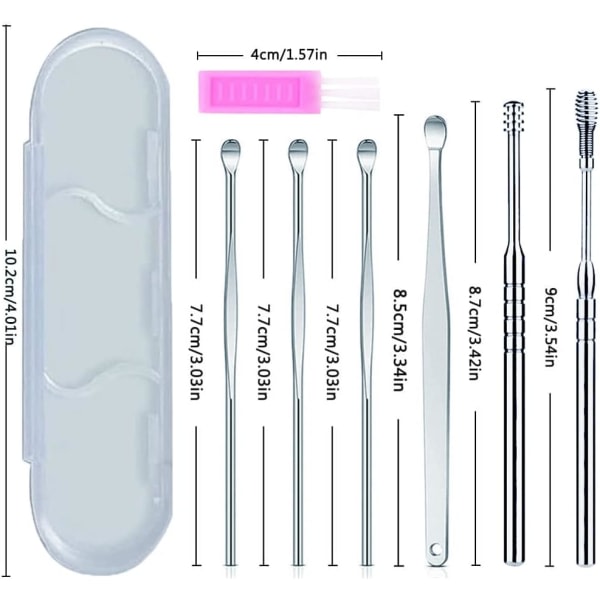 7-delt ørevoksfjernersett - Ørerengjøringsverktøy Ørevoksrens - Spiralsett i rustfritt stål