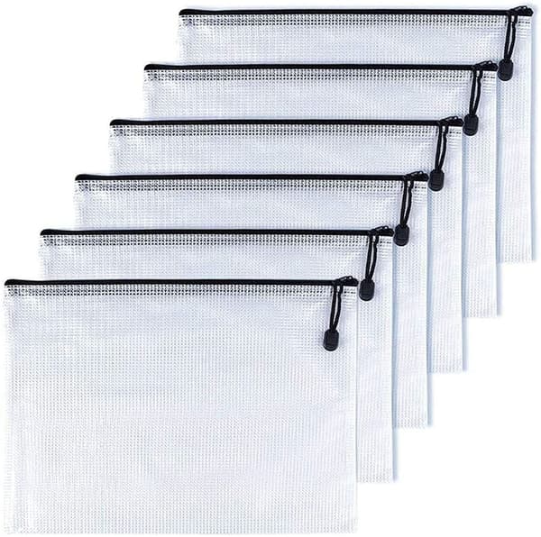 6 stk. A6 net lynlåsposer, plastik lynlåsmapper til kontorkvitteringer og kosmetik, sort, 6 x 4,5 tommer