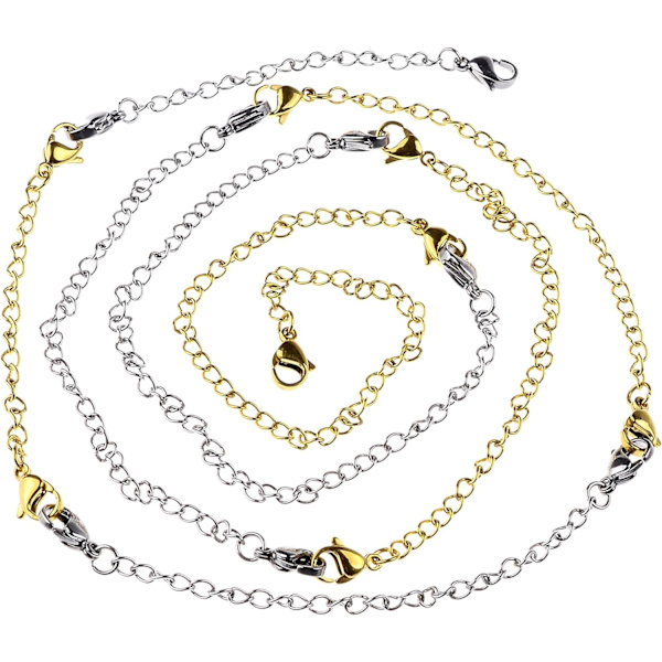 8st Halsbandsförlängare, guld 5/7,5/10/15 cm、stål 5/7,5/10/15 cm