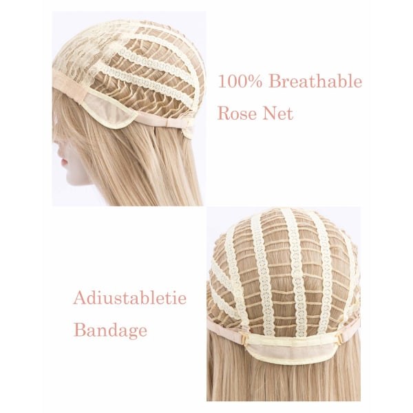 Blond parykk med lugg, lang rett askeblond parykk for kvinner, 27 tommer varmebestandig syntetisk damehår Parykker for cosplayfest Halloween