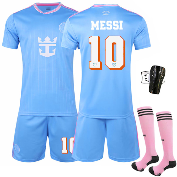 Blå drakt Major League Soccer Club Jersey Ny Miami II Bortedrakt Nr. 10 Messi Fotballdrakt Size 10 Sock Protectors #twenty two