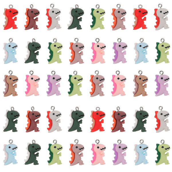 50 stk Dinosaurie Charms Harpiks Dinosaurie Dekorationer DIY Smykker IC