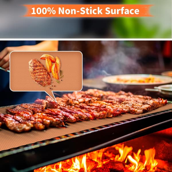 7 Stykker Kobber Grillmåtter BBQ - 40×33cm - 100% Non-stick PFOA-fri