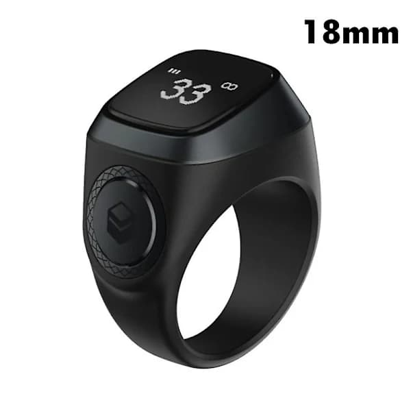 Smart Tasbih Tellerring For Muslimer Zikr Digital Tasbeeh 5 Bønnetider Påminnelse Bluetooth Svart Black