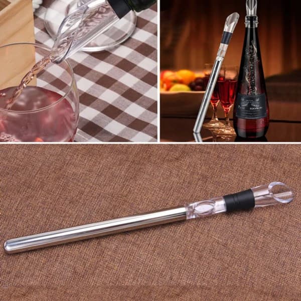 3 stk. Vinkølere i Rustfrit Stål Vin Scepter Vinkølerstav med Bubbler Vinkøler Vinkølerstav