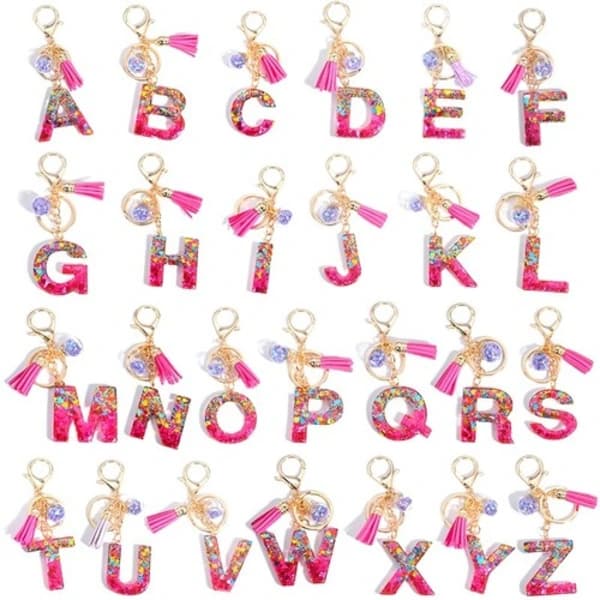 Sequins Handmade Resin Letter Keychain A-Z Initial Keychain Car Handbag Accessories N N