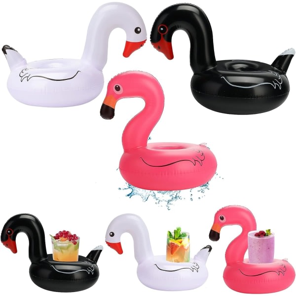 IC Uppblåsbar dryckeshållare, drinkflottor Uppblåsbara fågelkoppsunderlägg Rosa Flamingo dryckeshållare svart och vit (6-pack)