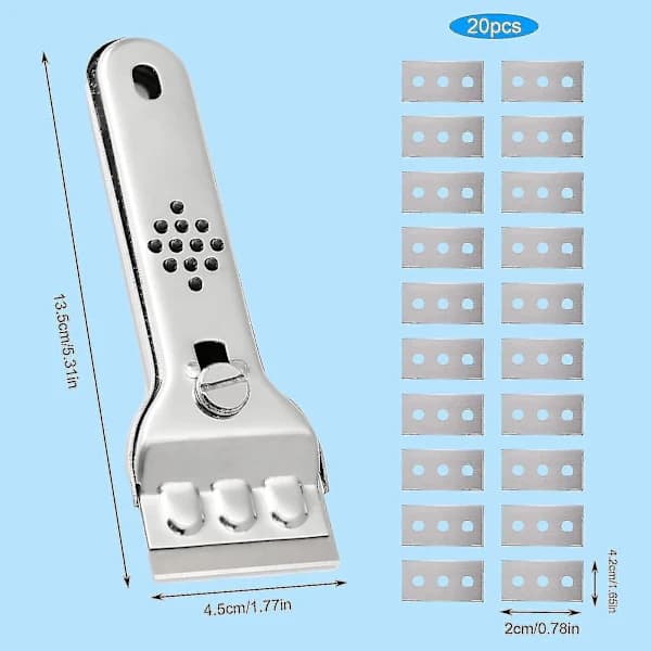 Stainless Steel Ceramic Hob Scraper, Glass Scraper for Induction Cooker, Hob Scraper with 20 Blades, For Windows/Mirrors