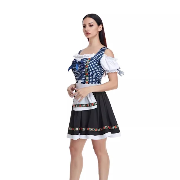 Oktoberfestklänning för kvinnor Blue Grid L