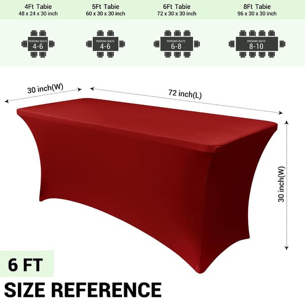 2 kpl joustava pöytäliina Bordeaux - 183x75cm×75cm - Spandex - Juhlapöytään ja messuille