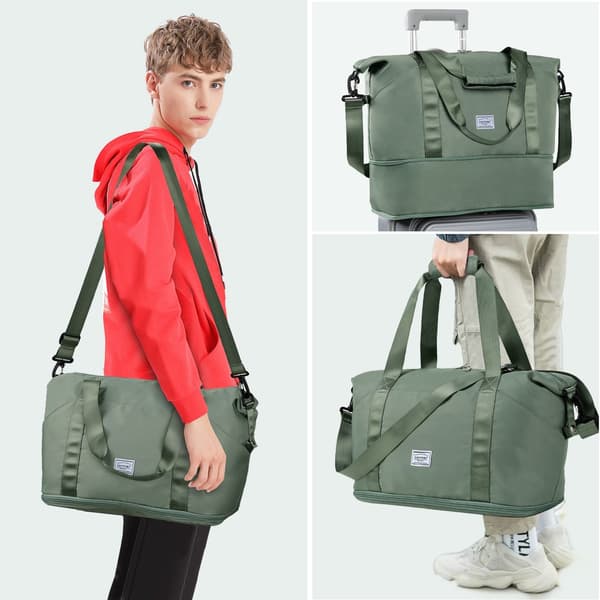 TAN.TOMI 38L hopfällbar resväska, vattenavvisande polyester weekendväska med expanderbar botten för män och kvinnor, grön