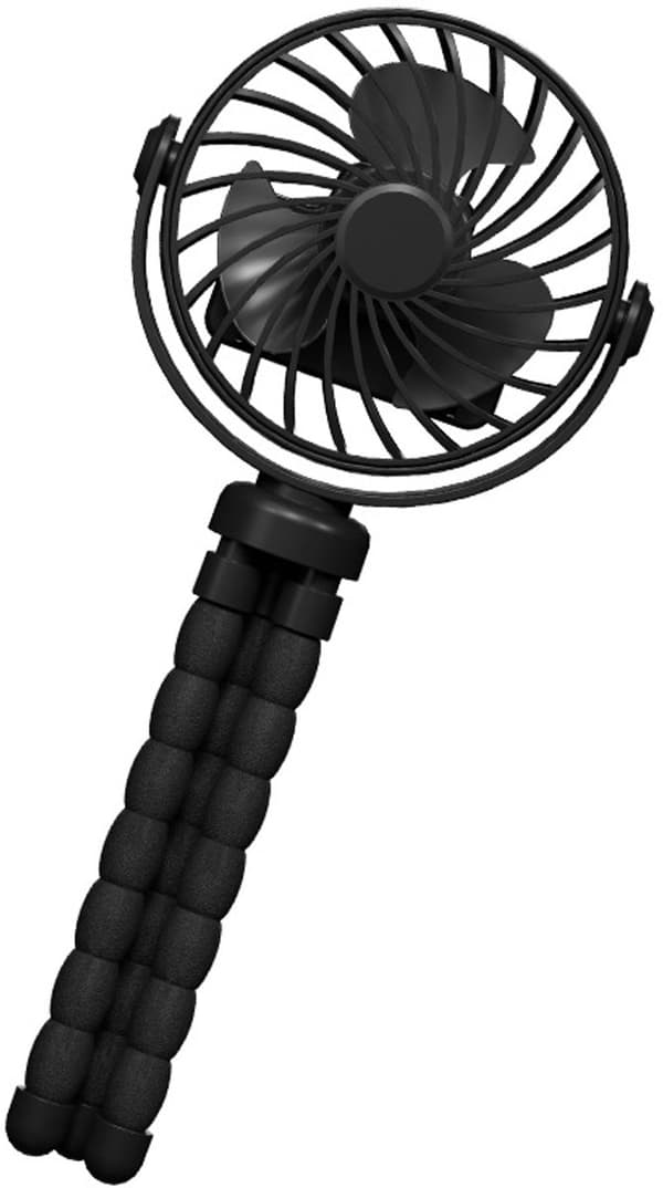 Mini Klapvognsventilator, USB Genopladelig, Stille, 3 Hastigheder, 360° Roterende, Silikone Stativ, Til Babyklapvogne Og Barnesenge, Sort