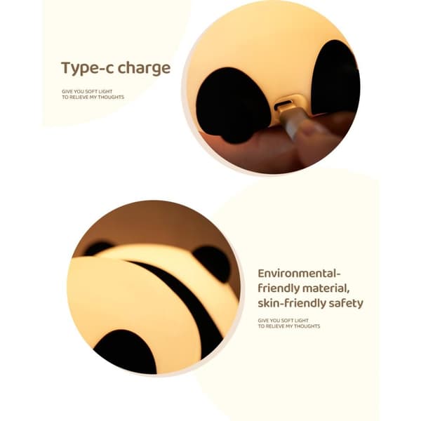 Panda Sove Lampe Natlampe Touch Control Dimmer Silikonlampe Black Svart