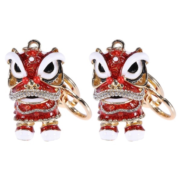 2 stk kinesiske lejonformede anheng Kreativ Rhinestone Nøkkelring Legering anheng Rød IC