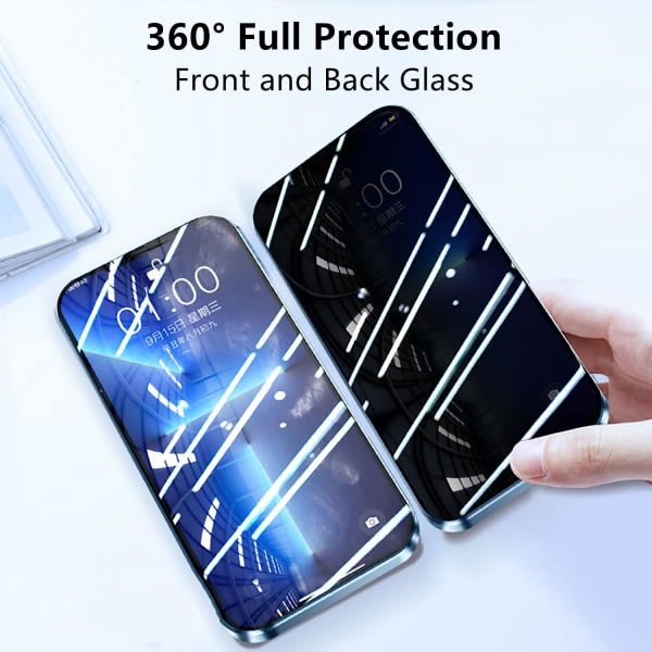 IC iPhone 13 Pro Max, 360 graders fram- och baksida Cover i härdat glas, Anti SPY-skärm, Anti Peep Magnetic Adsorption Metal Bumper (svart)
