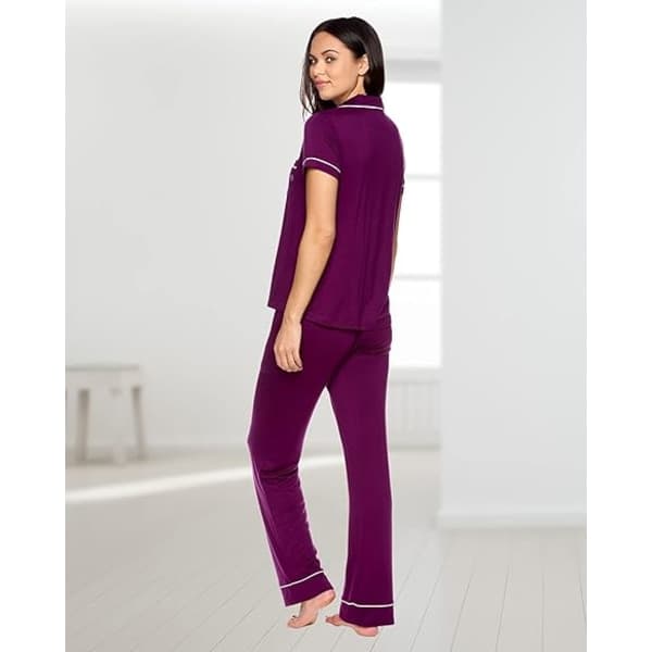 IC Pyjamassett for kvinner - Pyjamas topp og bukser med krage PJ Sett - Pyjamas for kvinner Logo