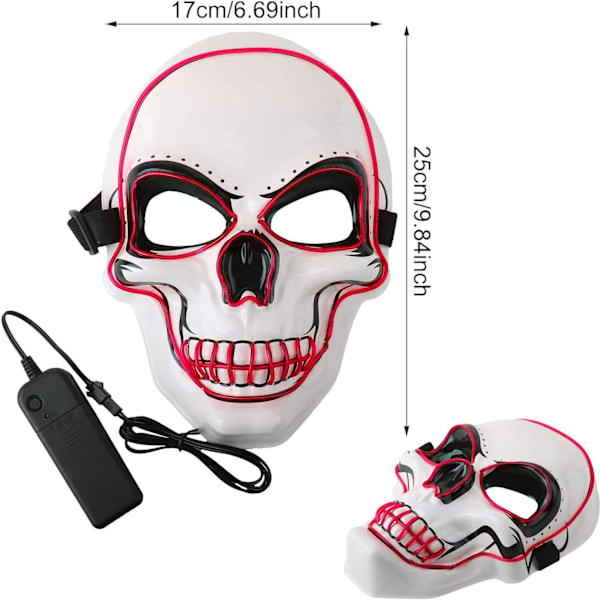 Halloween LED-maske, LED-skeletmaske, LED-rengøringsmasker, horrormaske, halloweenmaske, til karneval, halloween, cosplay og fester RED