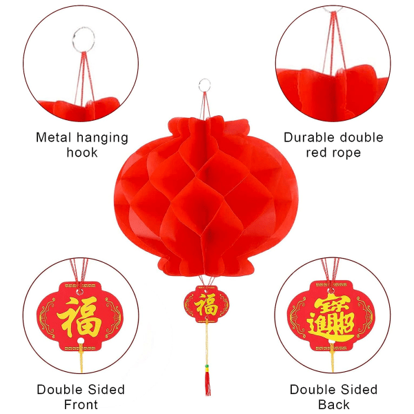 IG 30 stk. Runde Hængende Røde Papirlanterne Dekorationer til 2023 25cm