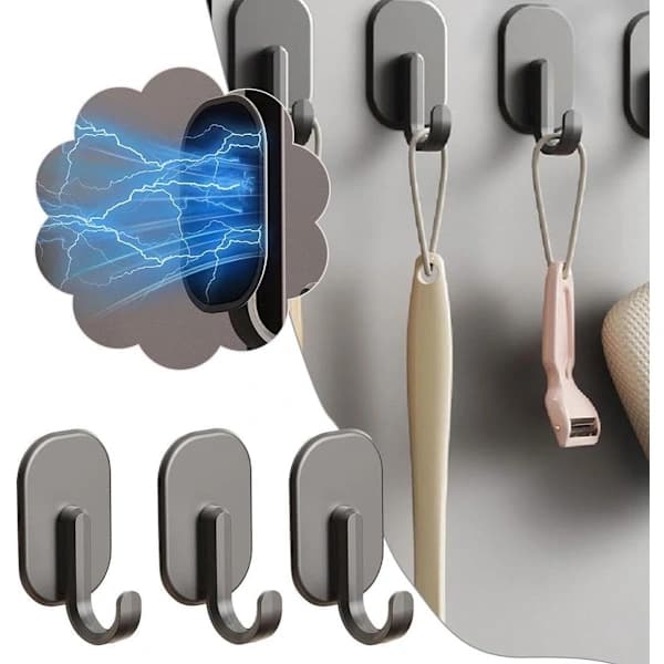 3-pack magnetkrokar multifunktionella ABS väggkrokar för kylskåp, grill och säker hemförvaring svart 3,8 x 3,2 x 6,5 cm