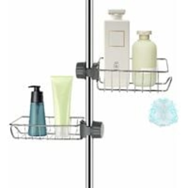 IC 2x duschhylla i rostfritt stål utan borrning, teleskopisk badrumshylla i rostfritt stål, duschstödshylla, duschkabin för schampo