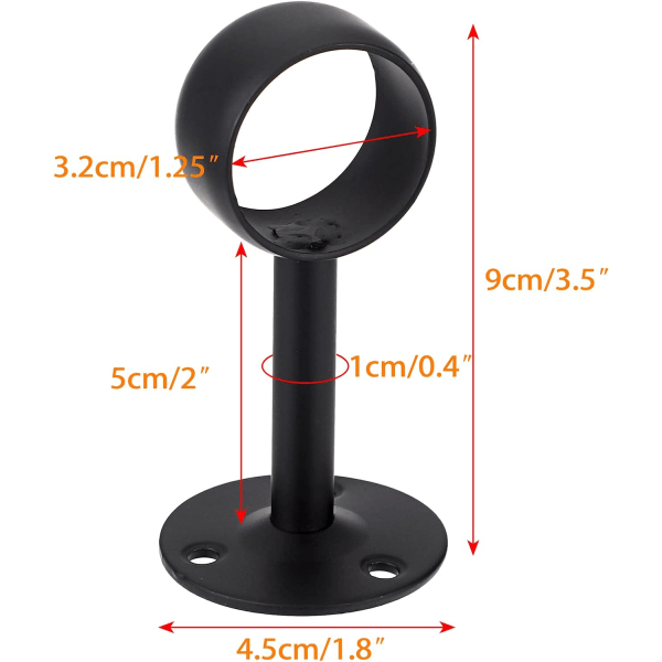 IC 8 stk takfeste gardinstangfester 1-1/4 tommers vindu gardinstang holder, svart veggfeste hengende gardinstang holder Garderobe Garderobe