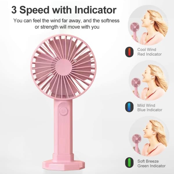 IC Bærbar håndholdt ventilator, mini håndholdt ventilator med USB genopladelig Pink