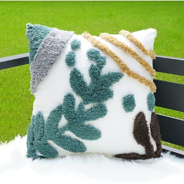 IC Bladtuftade pudebetræk - Boho Canvas tekstureret vævet dekorative pudebetræk til sofa, sofa, seng (BladB, 18\"x18\" )