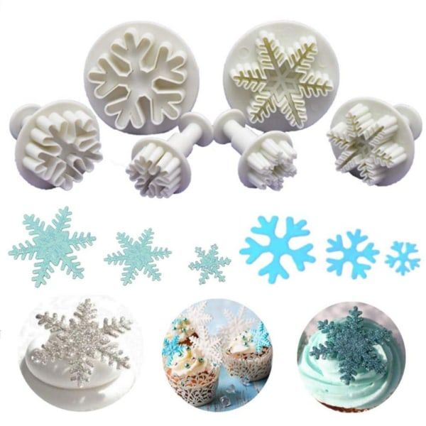 IC 6 stk Fondant Cookie Cutter Snesklinger Cookie Cutter Ejektor Stempel Kage Dekorationssæt