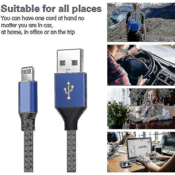 IC CNE 5-pakks Nylonflettet iPhone-lader Lightning-kabel