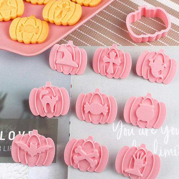 IC 9 stk Halloween Cookie Cutter Set Græskar Pressbar Cookie Stempel B