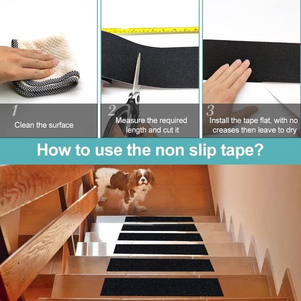 5 cm * 10 m skridsikker tape - selvklæbende griptape til trapper, køkkener, badeværelser - indendørs/udendørs - sort