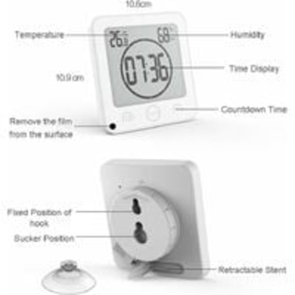 IC Vandtæt Badeværelsesur Termometer Hygrometer 8 Tommer Vandafvisende Touchscreen (Pink