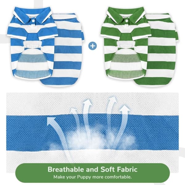 IC 2-pak stribede hundetrøjer Åndbare poloshirts til små hunde Katte Pige Dreng Hvalp Sweatshirt (Blå + Grøn, Medium)