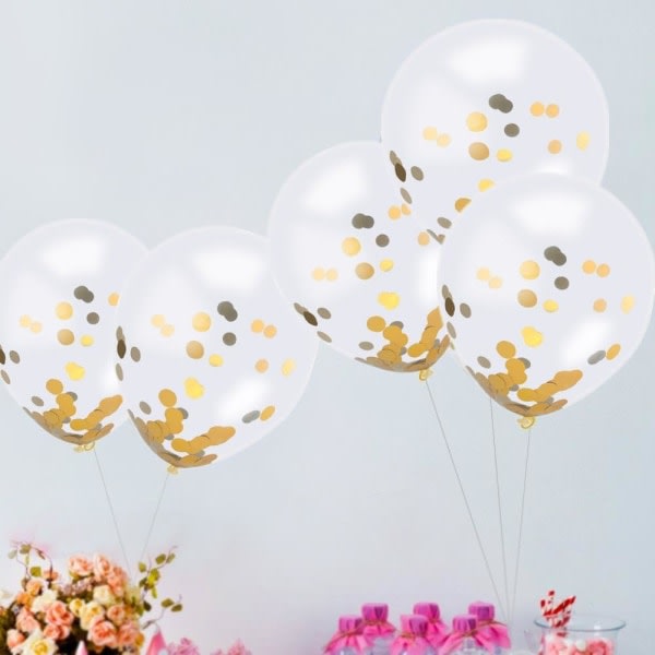 IC Guldkonfettiballonger 20 bitar, 12 tums festballonger med konfettiprickar af gyllene papper for festdekorationer (guld)